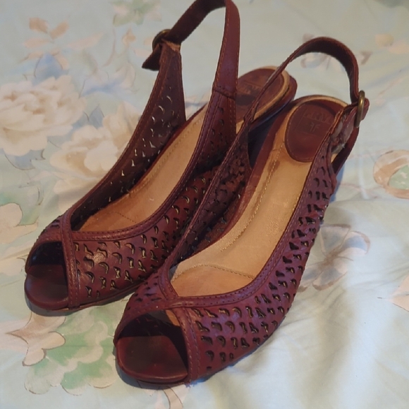 Frye Brown Cutout Peep-Toe Heels - Picture 4 of 13